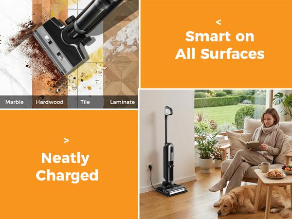 Cordless Wet Dry Vacuum Floor Cleaner, Power Modes for Hardwood & Carpet, Smart Self-Cleaning & Dual Tank System