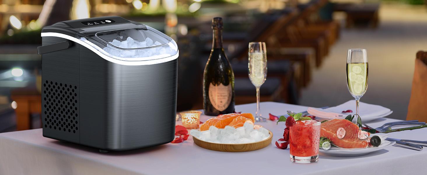 COWSAR Bullet Ice Maker Countertop with Self-Cleaning, Staninless Steel or ABS Plastic, 26.5lbs/24Hrs, 6 Mins/9 Pcs Bullet Ice, Portable Ice Maker for Kitchen/Home/Office/Party/RV