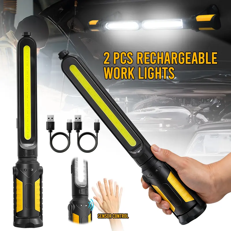 Linterna de trabajo LED recargable para mecánicos: potente linterna de mano de 2400 lúmenes con ganchos magnéticos, sensor remoto, carga USB, ideal para talleres, reparaciones de automóviles, emergencias automovilísticas, ideal para reparaciones de automó