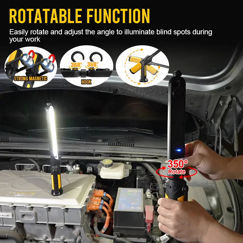 Linterna de trabajo LED recargable para mecánicos: potente linterna de mano de 2400 lúmenes con ganchos magnéticos, sensor remoto, carga USB, ideal para talleres, reparaciones de automóviles, emergencias automovilísticas, ideal para reparaciones de automó