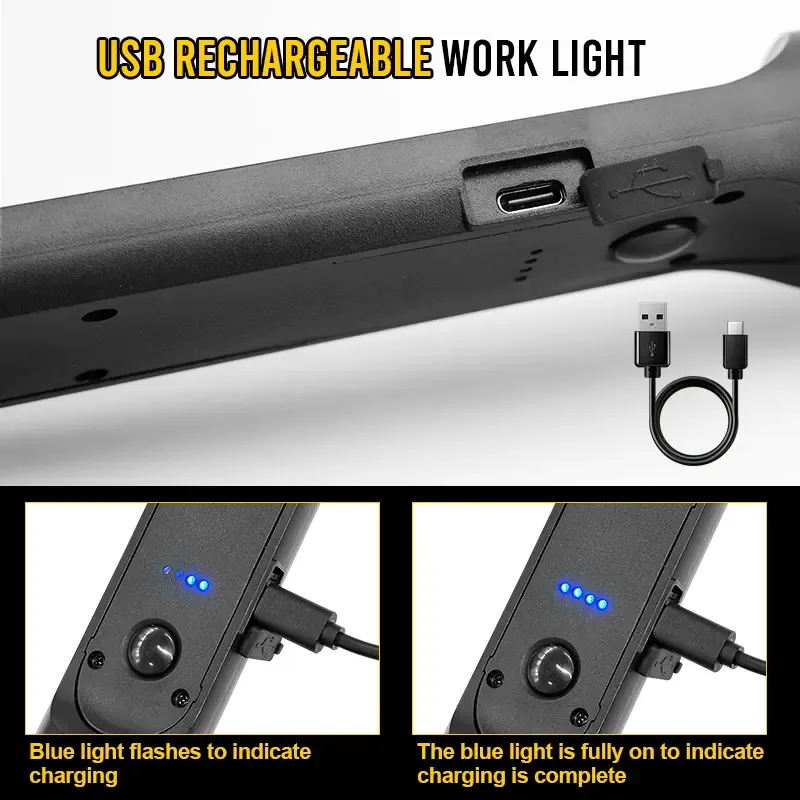Linterna de trabajo LED recargable para mecánicos: potente linterna de mano de 2400 lúmenes con ganchos magnéticos, sensor remoto, carga USB, ideal para talleres, reparaciones de automóviles, emergencias automovilísticas, ideal para reparaciones de automó