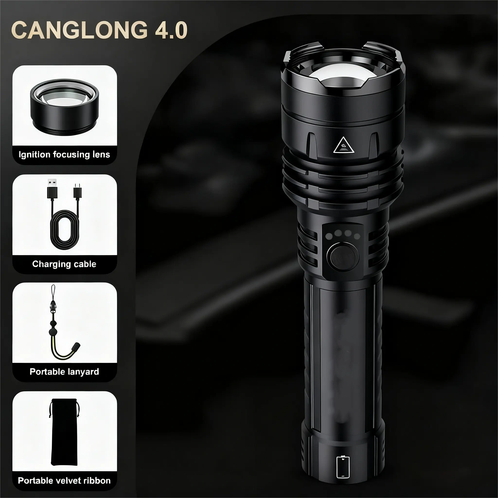 Linterna LED recargable de alto lumen con lente concentradora, zoom, 5 modos de iluminación, ultrabrillante para acampar, actividades al aire libre y uso doméstico. Se puede usar sin necesidad de carga.