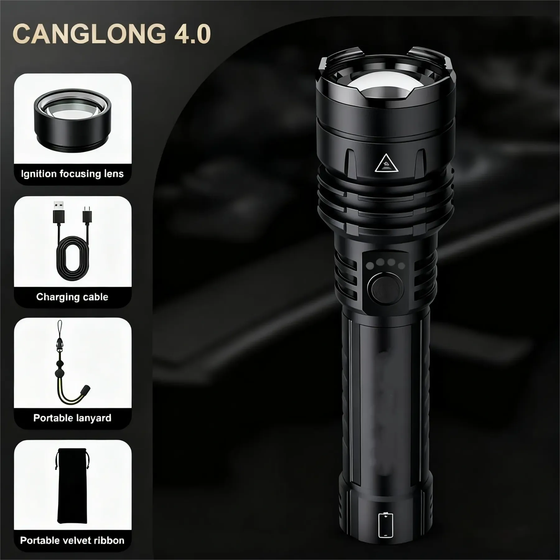 Linterna LED recargable de alto lumen con lente concentradora, zoom, 5 modos de iluminación, ultrabrillante para acampar, actividades al aire libre y uso doméstico. Se puede usar sin necesidad de carga.