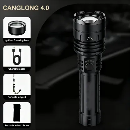 Linterna LED recargable de alto lumen con lente concentradora, zoom, 5 modos de iluminación, ultrabrillante para acampar, actividades al aire libre y uso doméstico. Se puede usar sin necesidad de carga.