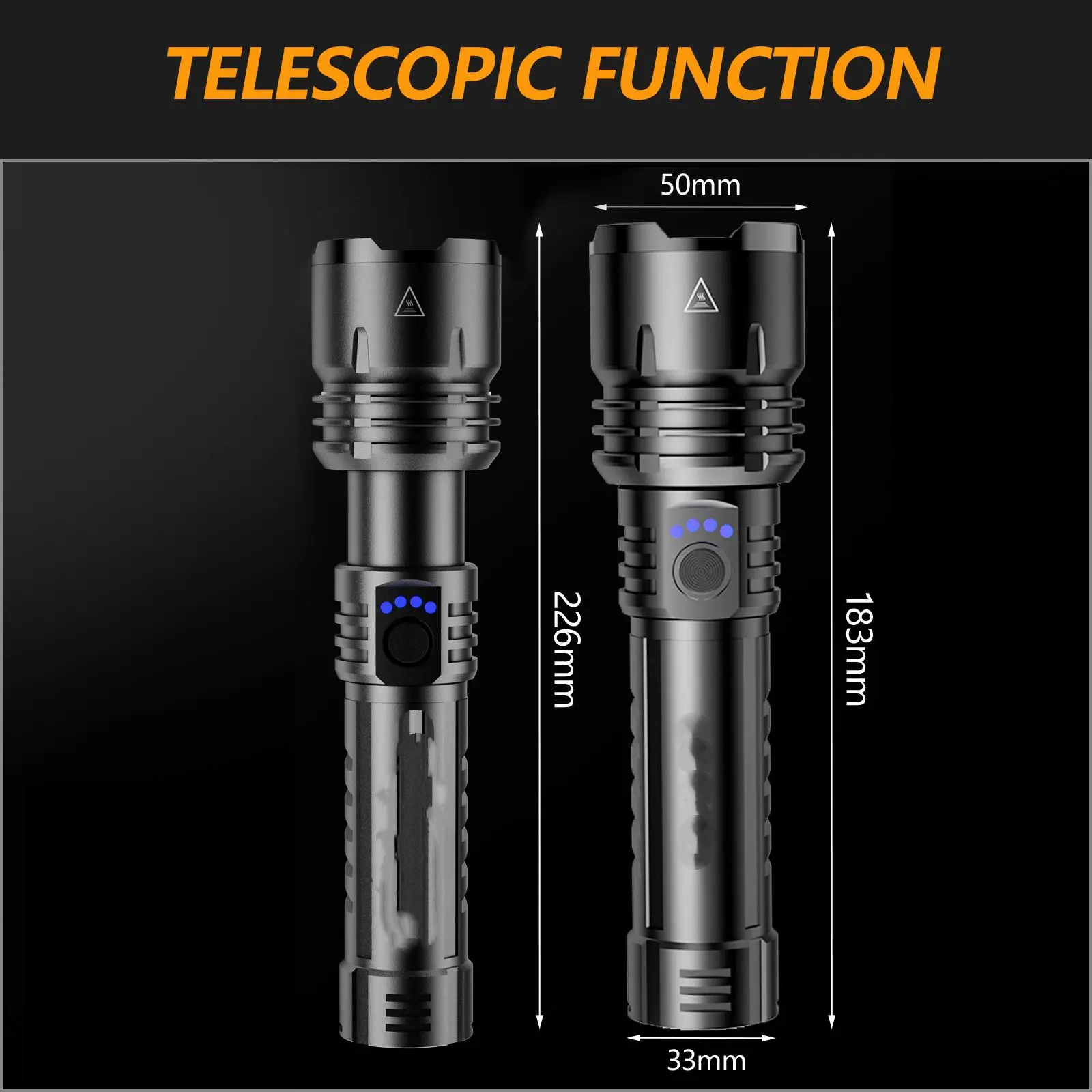 Linterna LED recargable de alto lumen con lente concentradora, zoom, 5 modos de iluminación, ultrabrillante para acampar, actividades al aire libre y uso doméstico. Se puede usar sin necesidad de carga.
