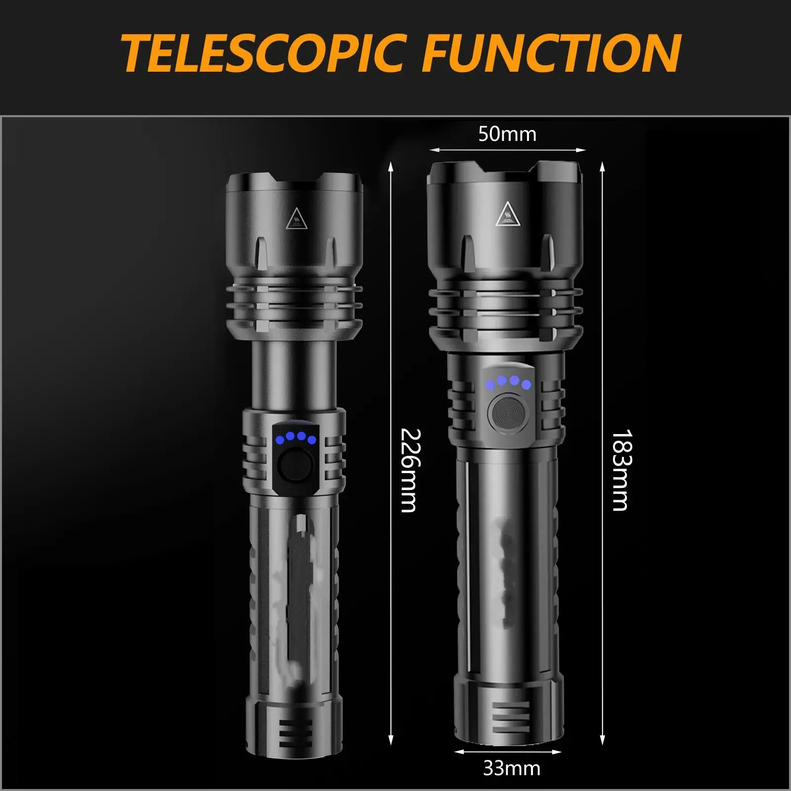 Linterna LED recargable de alto lumen con lente concentradora, zoom, 5 modos de iluminación, ultrabrillante para acampar, actividades al aire libre y uso doméstico. Se puede usar sin necesidad de carga.