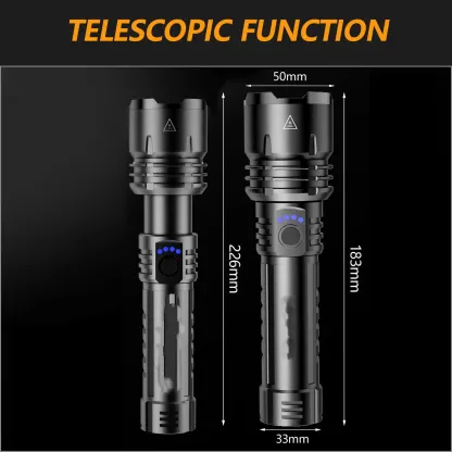 Linterna LED recargable de alto lumen con lente concentradora, zoom, 5 modos de iluminación, ultrabrillante para acampar, actividades al aire libre y uso doméstico. Se puede usar sin necesidad de carga.
