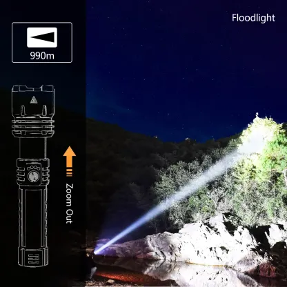 Linterna LED recargable de alto lumen con lente concentradora, zoom, 5 modos de iluminación, ultrabrillante para acampar, actividades al aire libre y uso doméstico. Se puede usar sin necesidad de carga.