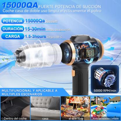 Aspiradora inalámbrica de mano para coche, aspirador portátil 6 en 1 potente, con pantalla con inteligente y accesorios de limpieza múltiple para coche, hogar, oficina, mascota