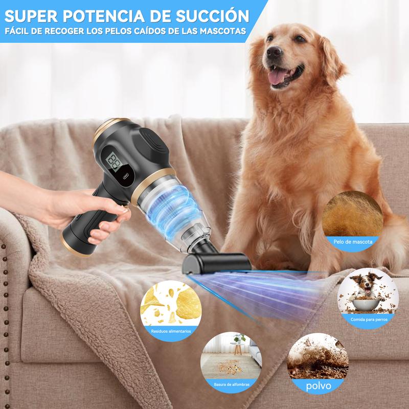 Aspiradora inalámbrica de mano para coche, aspirador portátil 6 en 1 potente, con pantalla con inteligente y accesorios de limpieza múltiple para coche, hogar, oficina, mascota