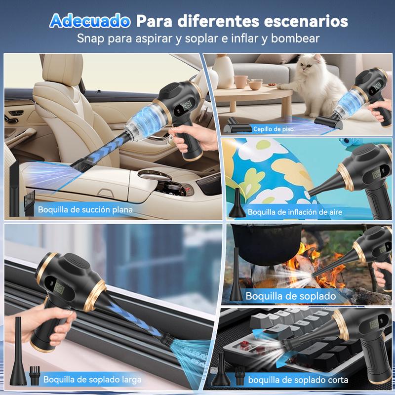 Aspiradora inalámbrica de mano para coche, aspirador portátil 6 en 1 potente, con pantalla con inteligente y accesorios de limpieza múltiple para coche, hogar, oficina, mascota