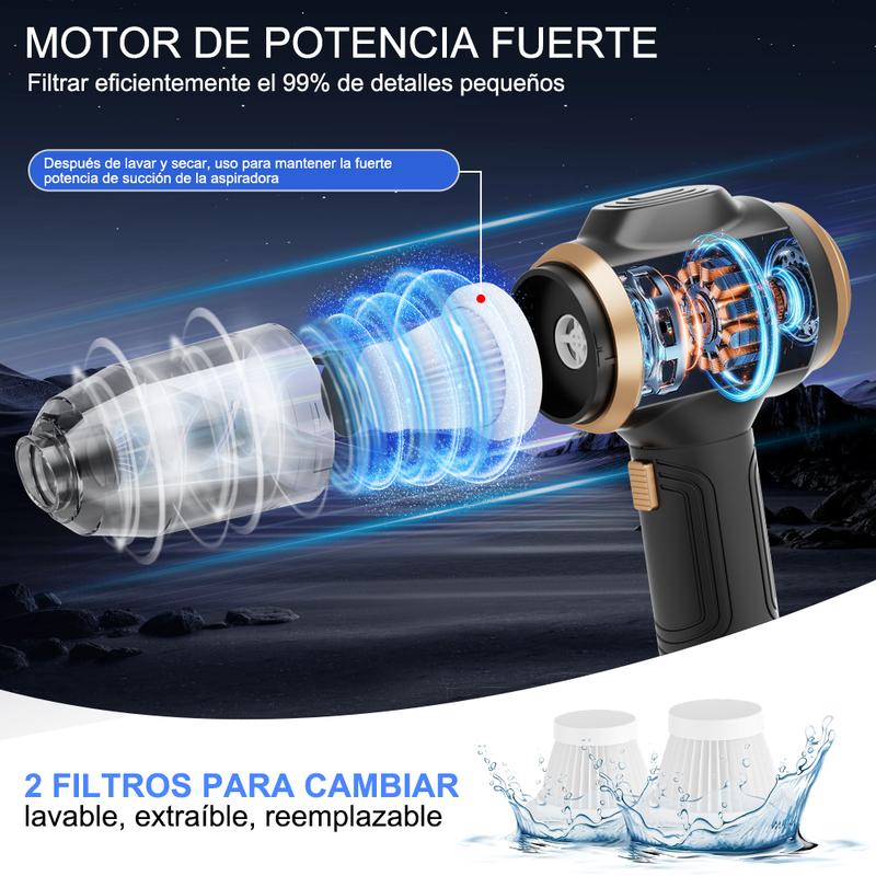 Aspiradora inalámbrica de mano para coche, aspirador portátil 6 en 1 potente, con pantalla con inteligente y accesorios de limpieza múltiple para coche, hogar, oficina, mascota