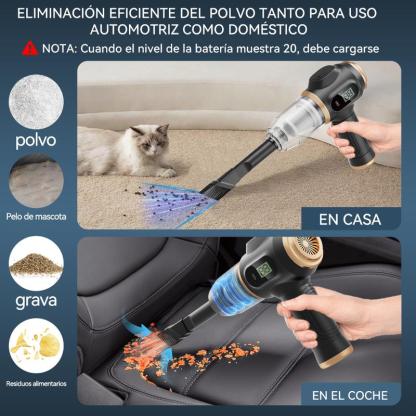 Aspiradora inalámbrica de mano para coche, aspirador portátil 6 en 1 potente, con pantalla con inteligente y accesorios de limpieza múltiple para coche, hogar, oficina, mascota