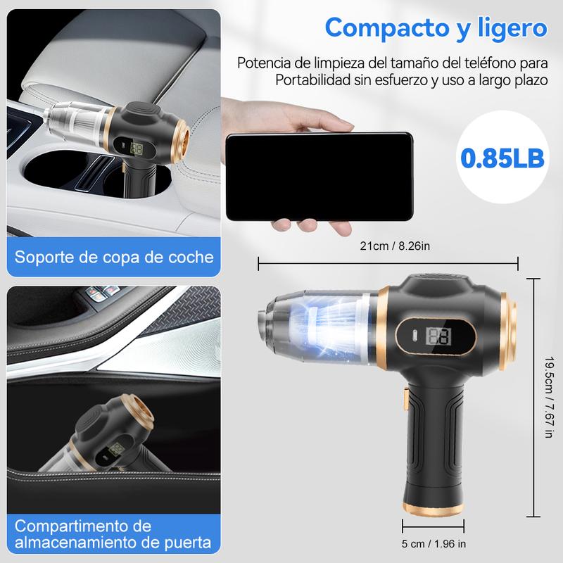 Aspiradora inalámbrica de mano para coche, aspirador portátil 6 en 1 potente, con pantalla con inteligente y accesorios de limpieza múltiple para coche, hogar, oficina, mascota