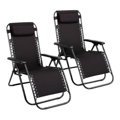 Pack 2 Tumbonas Plegables Multiposición para Jardín Negro 95x65x105 cm Reclinable Ideal para Terraza y Exteriores con Estructura de Acero Resistente y Cojín Incluido