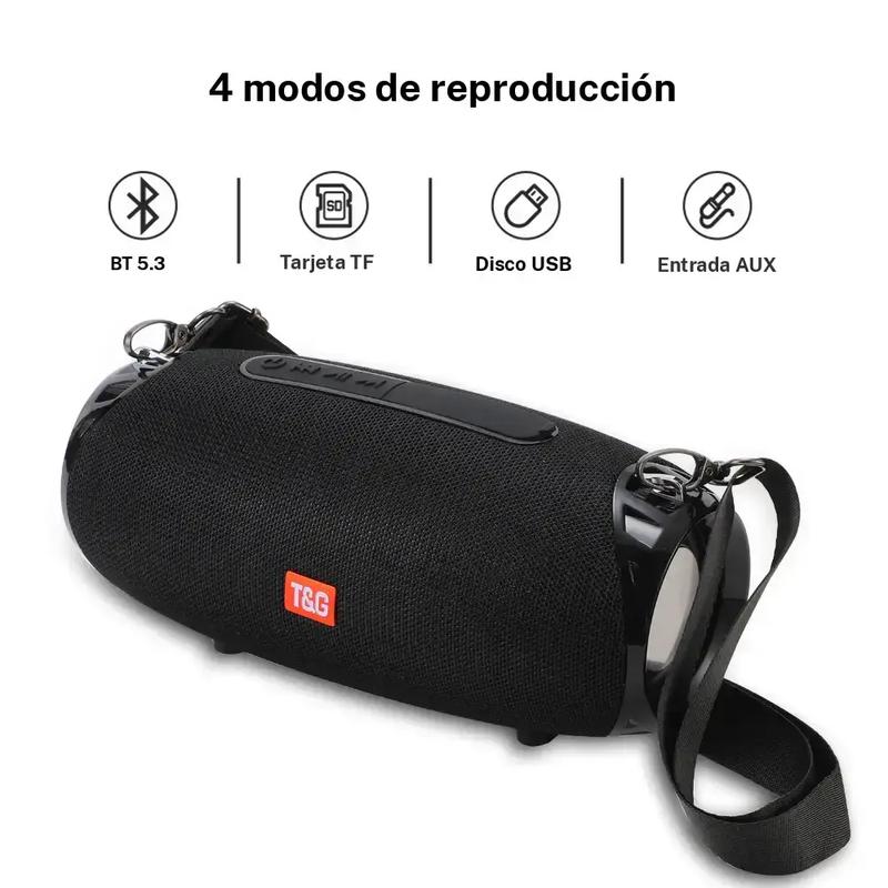 Altavoz inalámbrico portátil T&G, altavoz compatible con bluetooth recargable por USB con micrófono integrado, altavoz subwoofer impermeable para exteriores, hogar y oficina, audio
