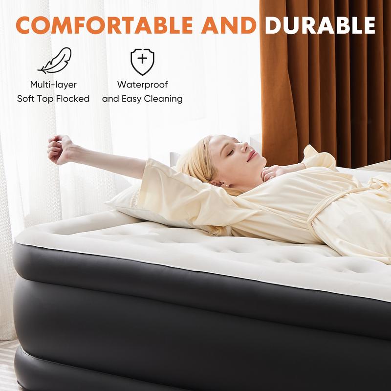 Colchón inflable Sweetcrispy con bomba integrada de alta capacidad, doble altura, base antideslizante, capacidad de carga de 660 libras; portátil, ideal para acampar y uso doméstico.