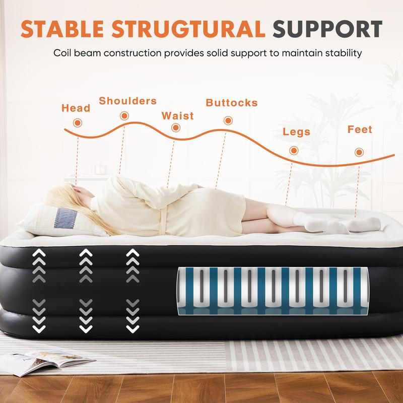 Colchón inflable Sweetcrispy con bomba integrada de alta capacidad, doble altura, base antideslizante, capacidad de carga de 660 libras; portátil, ideal para acampar y uso doméstico.