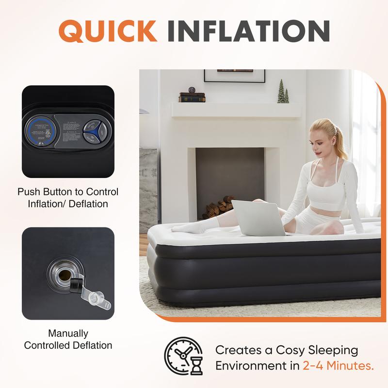 Colchón inflable Sweetcrispy con bomba integrada de alta capacidad, doble altura, base antideslizante, capacidad de carga de 660 libras; portátil, ideal para acampar y uso doméstico.