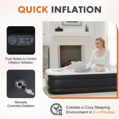 Colchón inflable Sweetcrispy con bomba integrada de alta capacidad, doble altura, base antideslizante, capacidad de carga de 660 libras; portátil, ideal para acampar y uso doméstico.