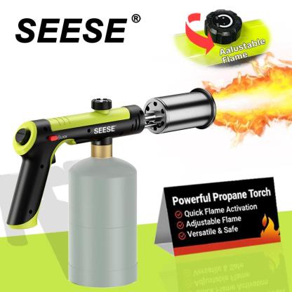 Potente soplete de propano SEESE (tanque de propano no incluido), con botón de llama máxima de un solo toque y bloqueo de seguridad; soplete ajustable para sellar carne (sous vide), barbacoas, chimeneas y encendido de carbón o leña.
