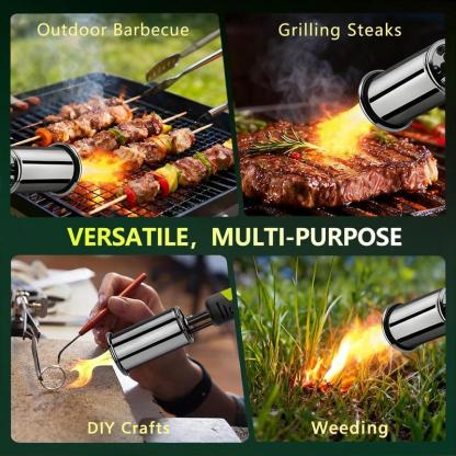 Potente soplete de propano SEESE (tanque de propano no incluido), con botón de llama máxima de un solo toque y bloqueo de seguridad; soplete ajustable para sellar carne (sous vide), barbacoas, chimeneas y encendido de carbón o leña.