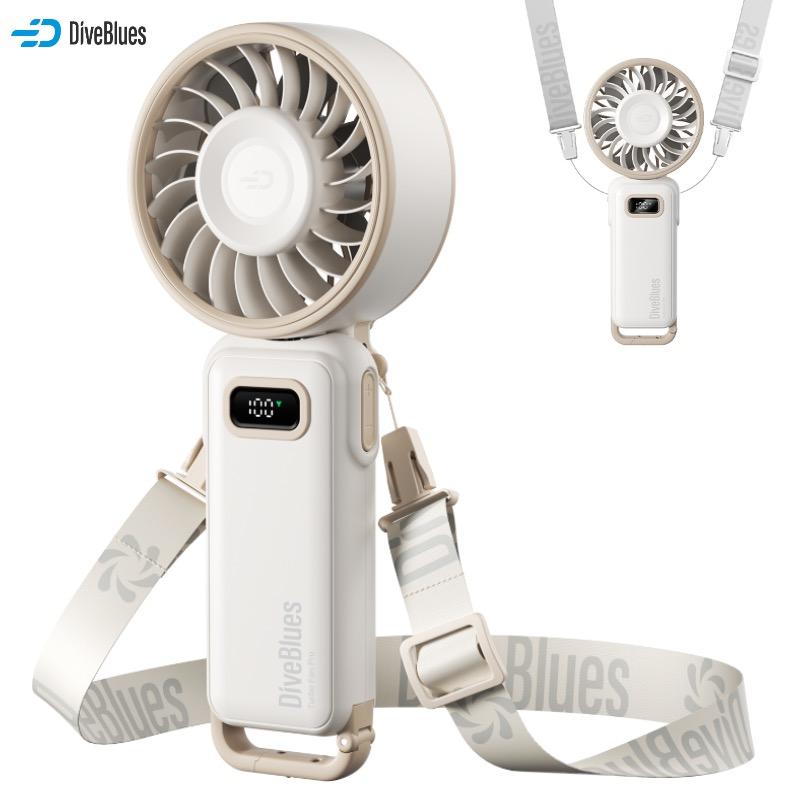 DiveBlues D6036 ventilador turbo portátil de mano, funciona con batería durante 15 horas, 100 niveles de velocidad, plegable 5 en 1 para viajes de verano, actividades al aire libre, playa y oficina interior, ventilador multifuncional con pantalla HD y car