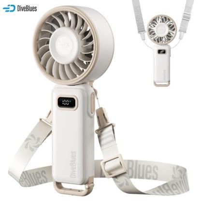 DiveBlues D6036 ventilador turbo portátil de mano, funciona con batería durante 15 horas, 100 niveles de velocidad, plegable 5 en 1 para viajes de verano, actividades al aire libre, playa y oficina interior, ventilador multifuncional con pantalla HD y car