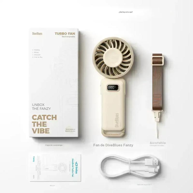 DiveBlues D6036 ventilador turbo portátil de mano, funciona con batería durante 15 horas, 100 niveles de velocidad, plegable 5 en 1 para viajes de verano, actividades al aire libre, playa y oficina interior, ventilador multifuncional con pantalla HD y car