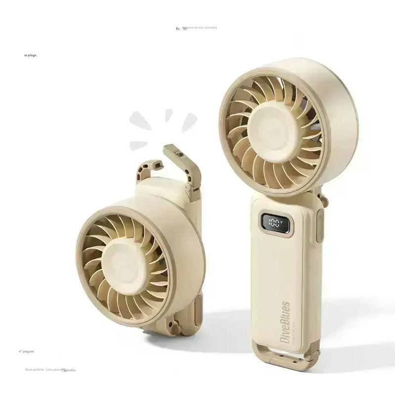 DiveBlues D6036 ventilador turbo portátil de mano, funciona con batería durante 15 horas, 100 niveles de velocidad, plegable 5 en 1 para viajes de verano, actividades al aire libre, playa y oficina interior, ventilador multifuncional con pantalla HD y car
