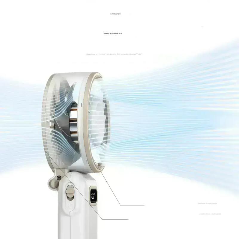 DiveBlues D6036 ventilador turbo portátil de mano, funciona con batería durante 15 horas, 100 niveles de velocidad, plegable 5 en 1 para viajes de verano, actividades al aire libre, playa y oficina interior, ventilador multifuncional con pantalla HD y car