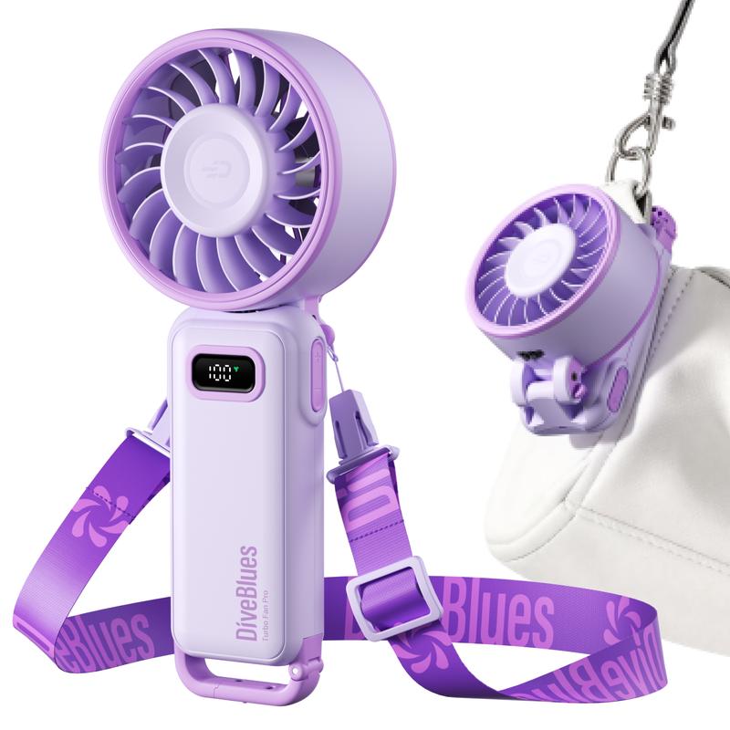 DiveBlues D6036 ventilador turbo portátil de mano, funciona con batería durante 15 horas, 100 niveles de velocidad, plegable 5 en 1 para viajes de verano, actividades al aire libre, playa y oficina interior, ventilador multifuncional con pantalla HD y car