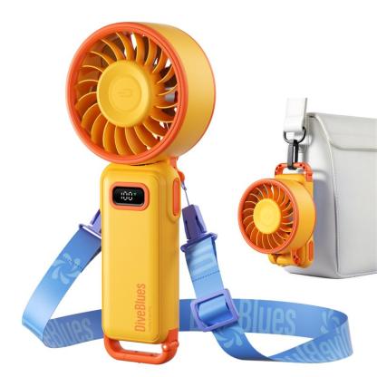 DiveBlues D6036 ventilador turbo portátil de mano, funciona con batería durante 15 horas, 100 niveles de velocidad, plegable 5 en 1 para viajes de verano, actividades al aire libre, playa y oficina interior, ventilador multifuncional con pantalla HD y car