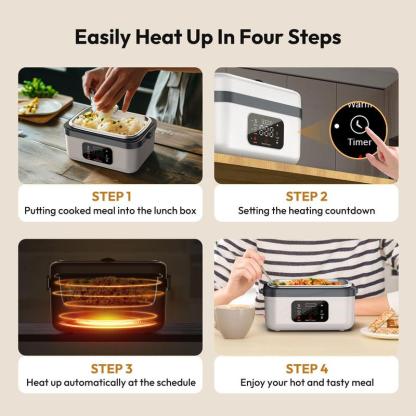 Rechargeable Cordless Self-Heating Lunch Box Portable Food Heater, Thermal Heated Meal Container for Meal Prep, Office, Travel, Car, Picnic and Outdoor Use, Ideal Gift