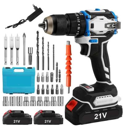 Taladro percutor sin escobillas, 70N·m de par, 0-1800RPM 2 velocidades, 25+1 ajustes de par, portabrocas metálico de 13mm, luz LED y indicador de nivel de batería, clip de cinturón para uso DIY y profesional