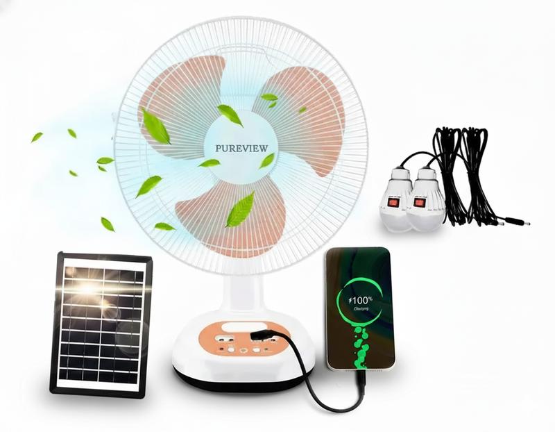 Ventilador Solar 12 Pulgadas con 2 Focos Panel USB Corriente y Carga de Teléfonos Móviles automatic ironing