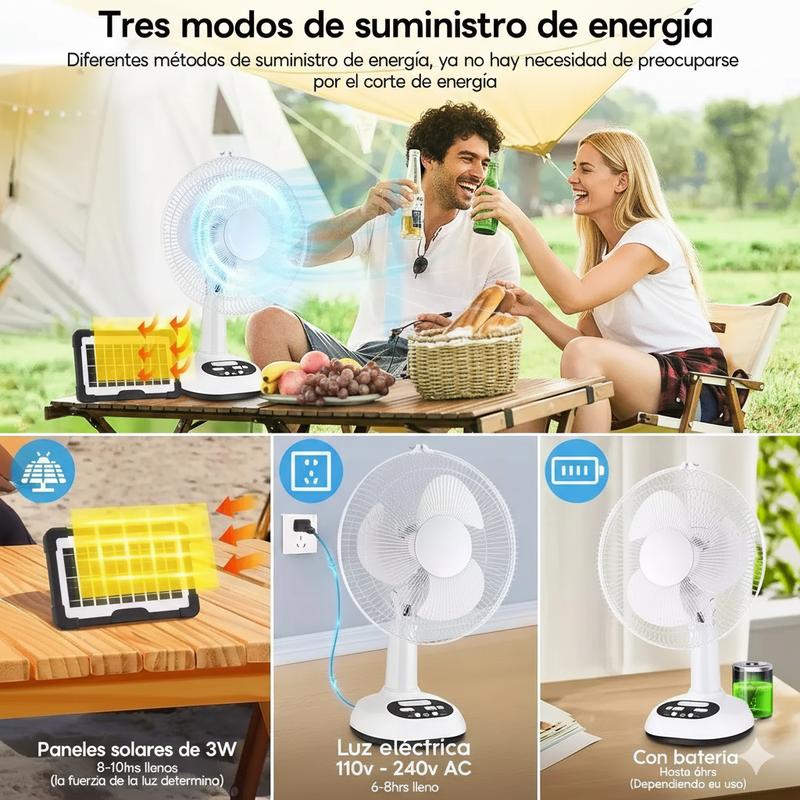 Ventilador Solar 12 Pulgadas con 2 Focos Panel USB Corriente y Carga de Teléfonos Móviles automatic ironing