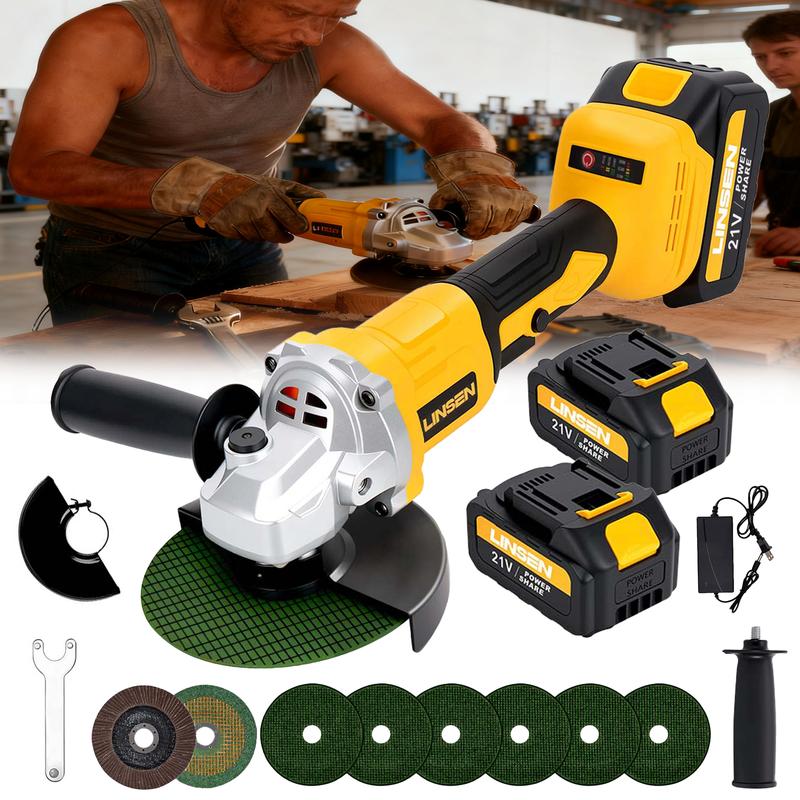 (2 baterías) Amoladora angular y pulidora de 21 V: rotación ajustable en tres velocidades (4000 a 10 000 rpm). Motor sin escobillas de alta eficiencia, adecuado para tareas de amolado, pulido y eliminación de óxido