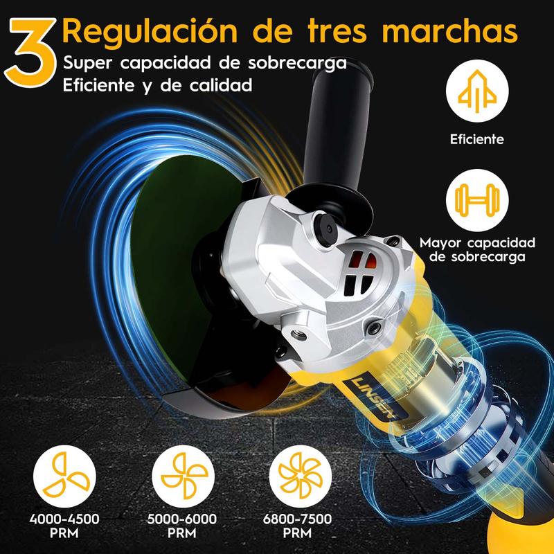 (2 baterías) Amoladora angular y pulidora de 21 V: rotación ajustable en tres velocidades (4000 a 10 000 rpm). Motor sin escobillas de alta eficiencia, adecuado para tareas de amolado, pulido y eliminación de óxido