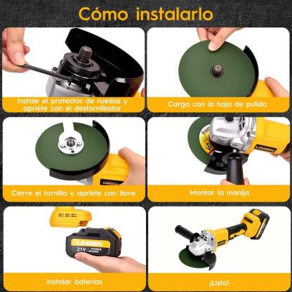 (2 baterías) Amoladora angular y pulidora de 21 V: rotación ajustable en tres velocidades (4000 a 10 000 rpm). Motor sin escobillas de alta eficiencia, adecuado para tareas de amolado, pulido y eliminación de óxido