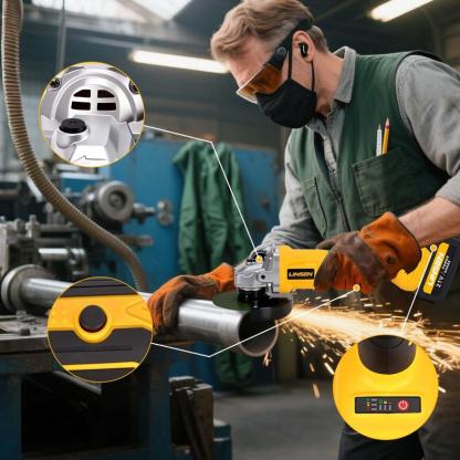 (2 baterías) Amoladora angular y pulidora de 21 V: rotación ajustable en tres velocidades (4000 a 10 000 rpm). Motor sin escobillas de alta eficiencia, adecuado para tareas de amolado, pulido y eliminación de óxido