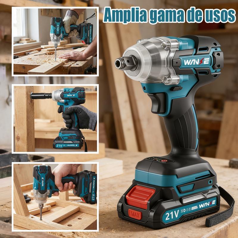 【Alta calidad】Wanse Llave De Impacto Inalámbrica Taladros Pistola De Impacto Kit Juego De Taladro Atornillador Herramientas Electrica Con 2 Baterías 7500mah Sin Escobillas 2 En 1