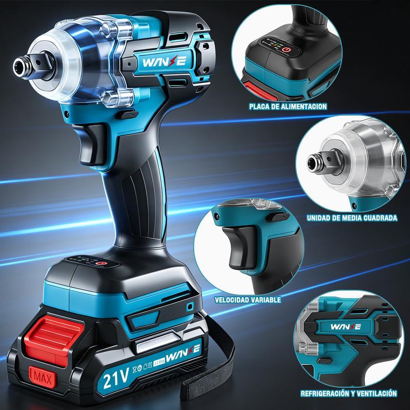 【Alta calidad】Wanse Llave De Impacto Inalámbrica Taladros Pistola De Impacto Kit Juego De Taladro Atornillador Herramientas Electrica Con 2 Baterías 7500mah Sin Escobillas 2 En 1