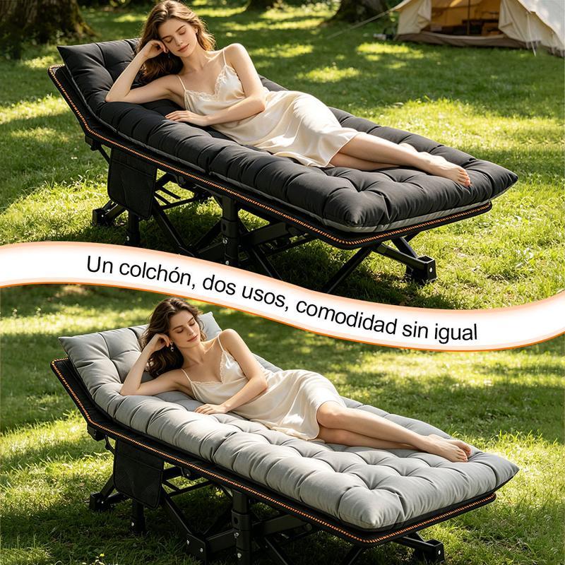 Cama plegable extra grande color negro (60*170 cm), especialmente para exteriores: diseño portátil ideal para camping, viajes y oficina.Con estructura de metal resistente y bolsillos laterales de almacenamiento.