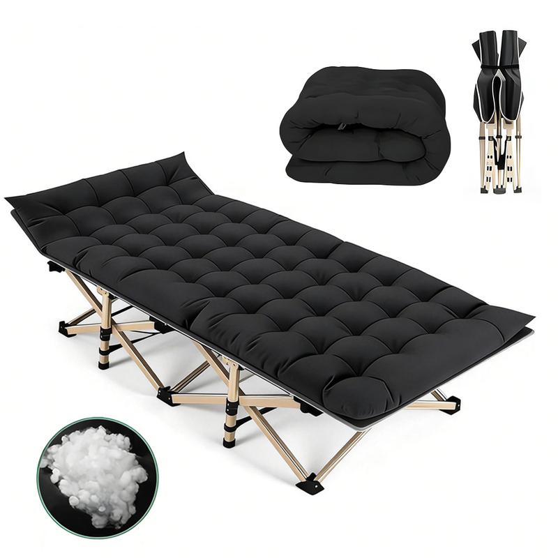 Cama plegable extra grande color negro (60*170 cm), especialmente para exteriores: diseño portátil ideal para camping, viajes y oficina.Con estructura de metal resistente y bolsillos laterales de almacenamiento.
