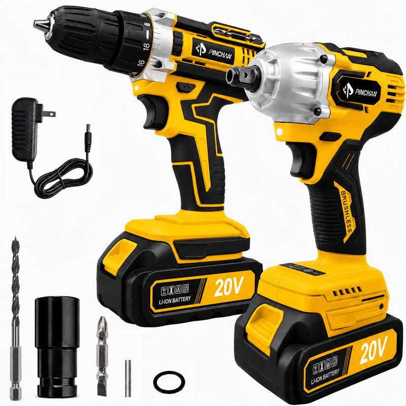 Kit Herramientas Inalámbricas 20V, Taladro + Llave de Impacto  2 Baterías