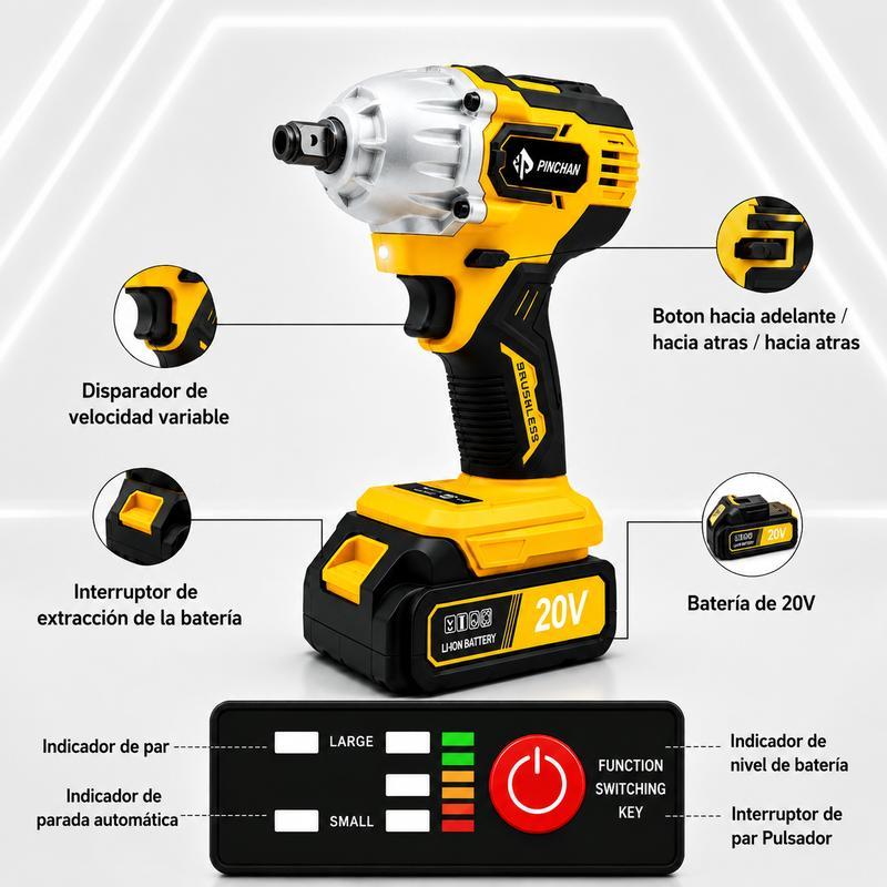 Kit Herramientas Inalámbricas 20V, Taladro + Llave de Impacto  2 Baterías