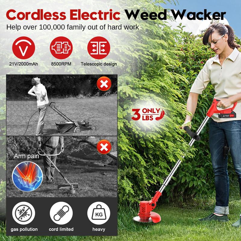 Desbrozadora Eléctrica Portátil 21V – Plegable, Ligera y Potente para Jardín