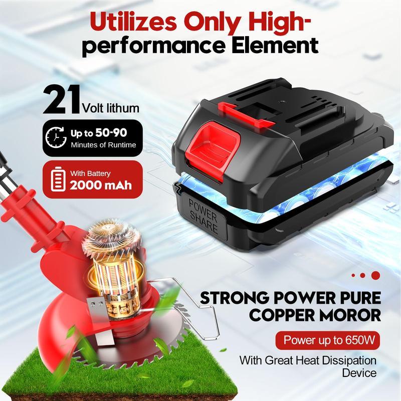 Desbrozadora Eléctrica Portátil 21V – Plegable, Ligera y Potente para Jardín