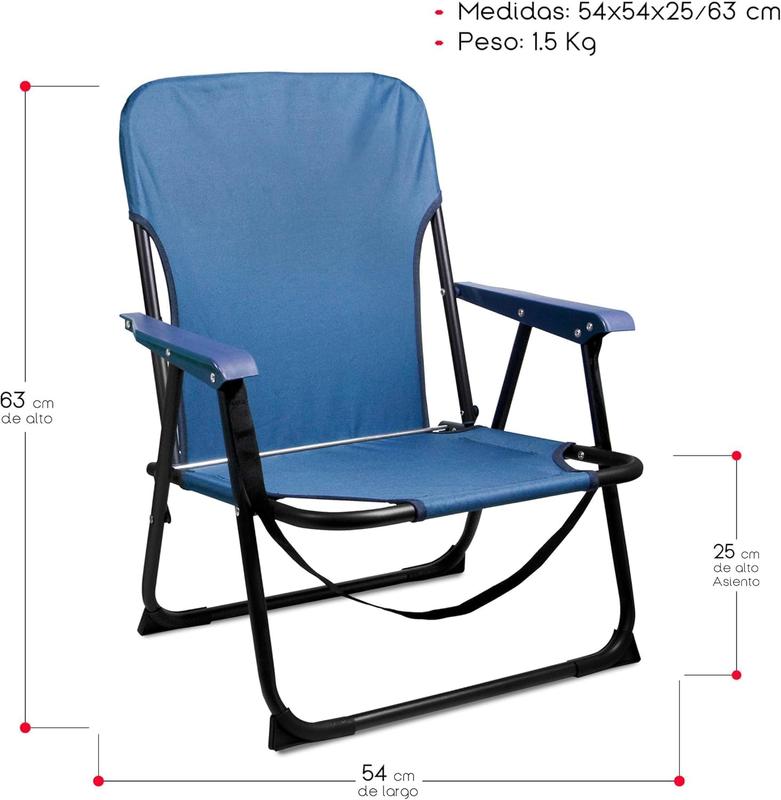 Pack 2 Silla Playa Plegable  Sillas Playa | Ligera y Resistente | con Asa de Transporte | Color Azul y Turquesa | Medidas 54x54x25/63 cm | Peso Máximo 120 Kg